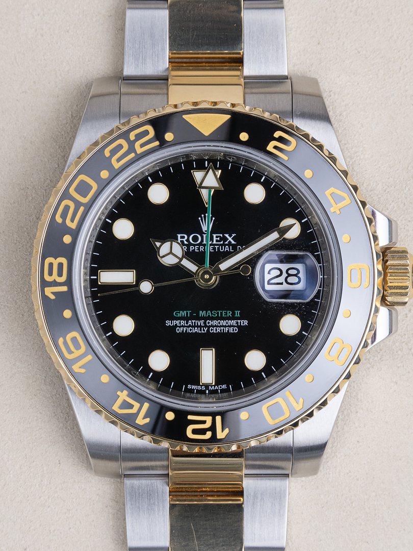 Rolex GMT-Master II Yellow Gold Black Dial Oyster Bracelet 116713LN | 2012 | 40mm